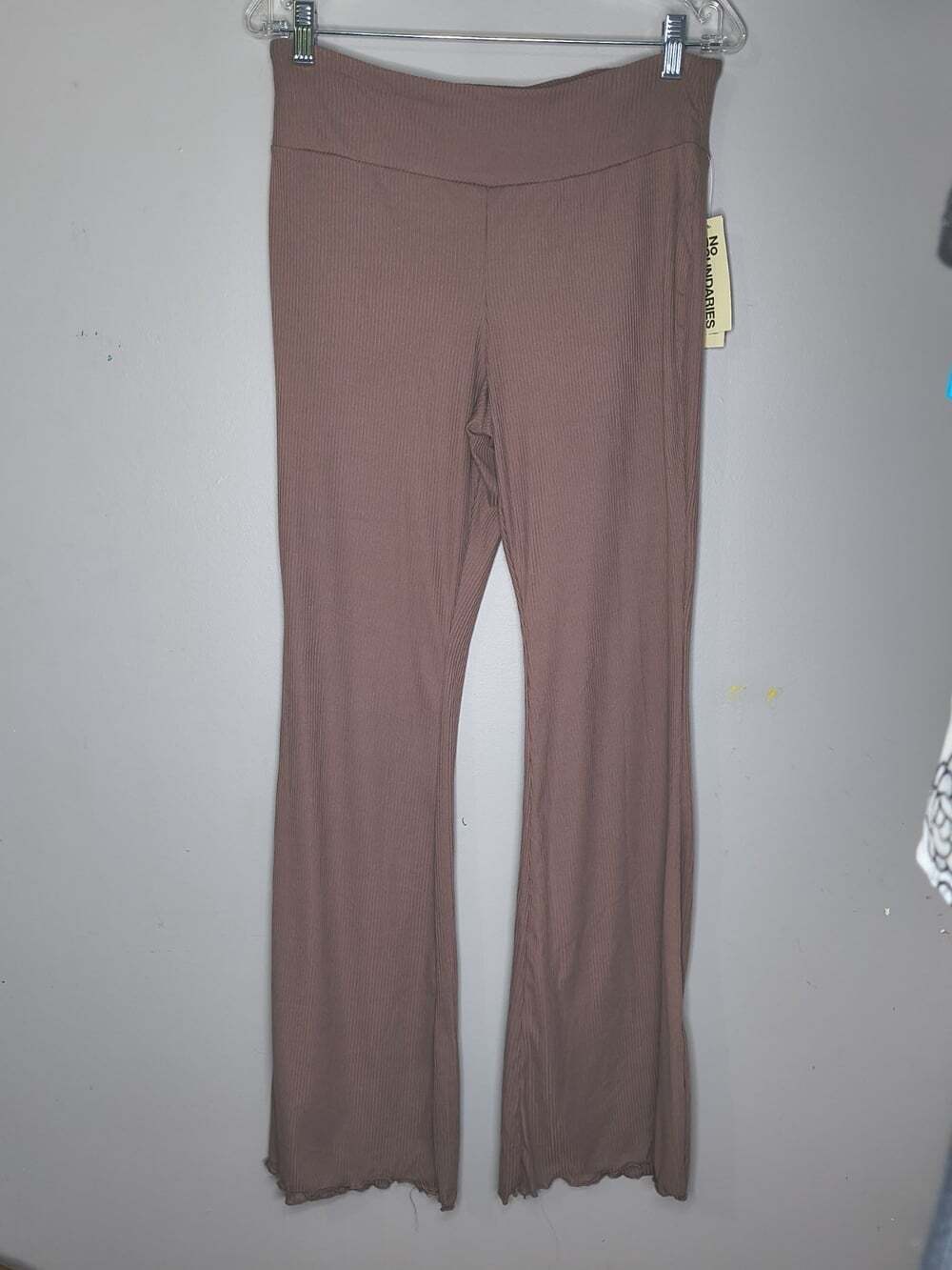 No Boundaries Women's Ribbed Flare Leggings Size Large 12-14 Brown High Waisted